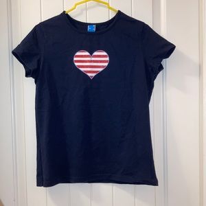 Girls XL Red, White & Blue Sparkly Heart T-Shirt